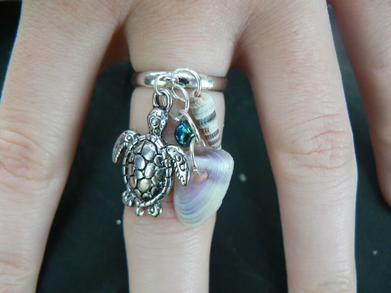 Sea Turtle and Seashell Ring Sea Turtle Charm Seashell Mermaid Etsy
