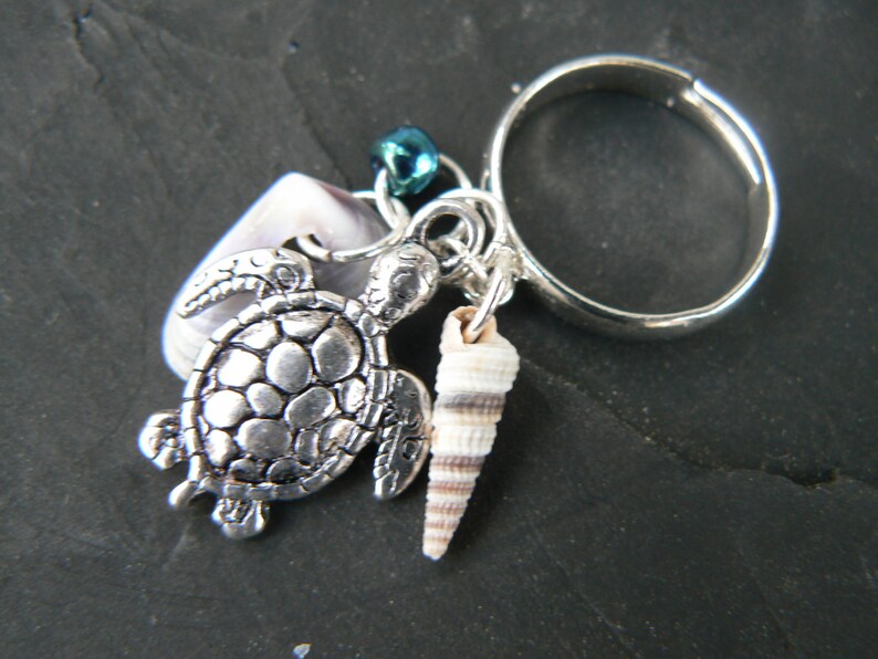 Sea Turtle and Seashell Ring Sea Turtle Charm Seashell Mermaid Etsy