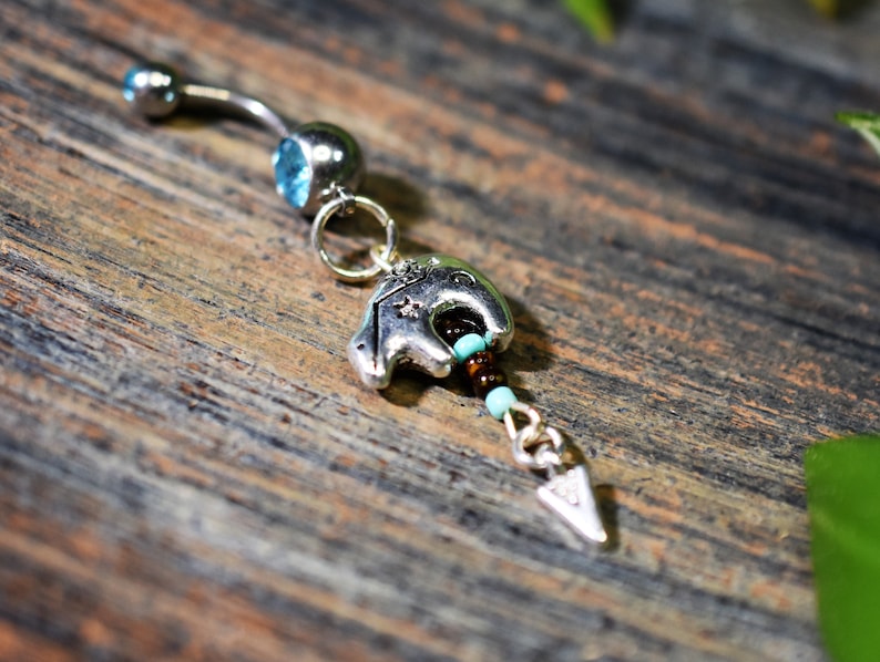 tribal belly ring,bear totem belly ring Cosplay belly ring,zuni bear belly button ring,dangle belly ring body jewelry arrowhead