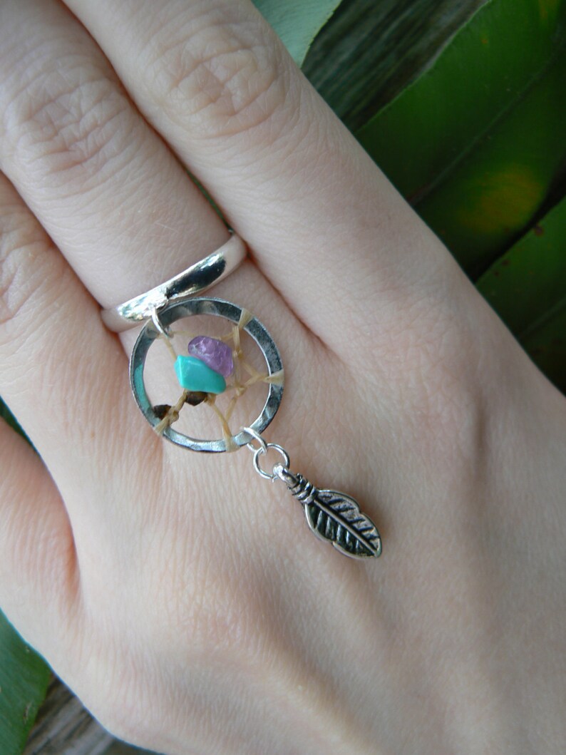 Dreamcatcher Ring Gemstones Amethyst and Turquoise Feather in Etsy