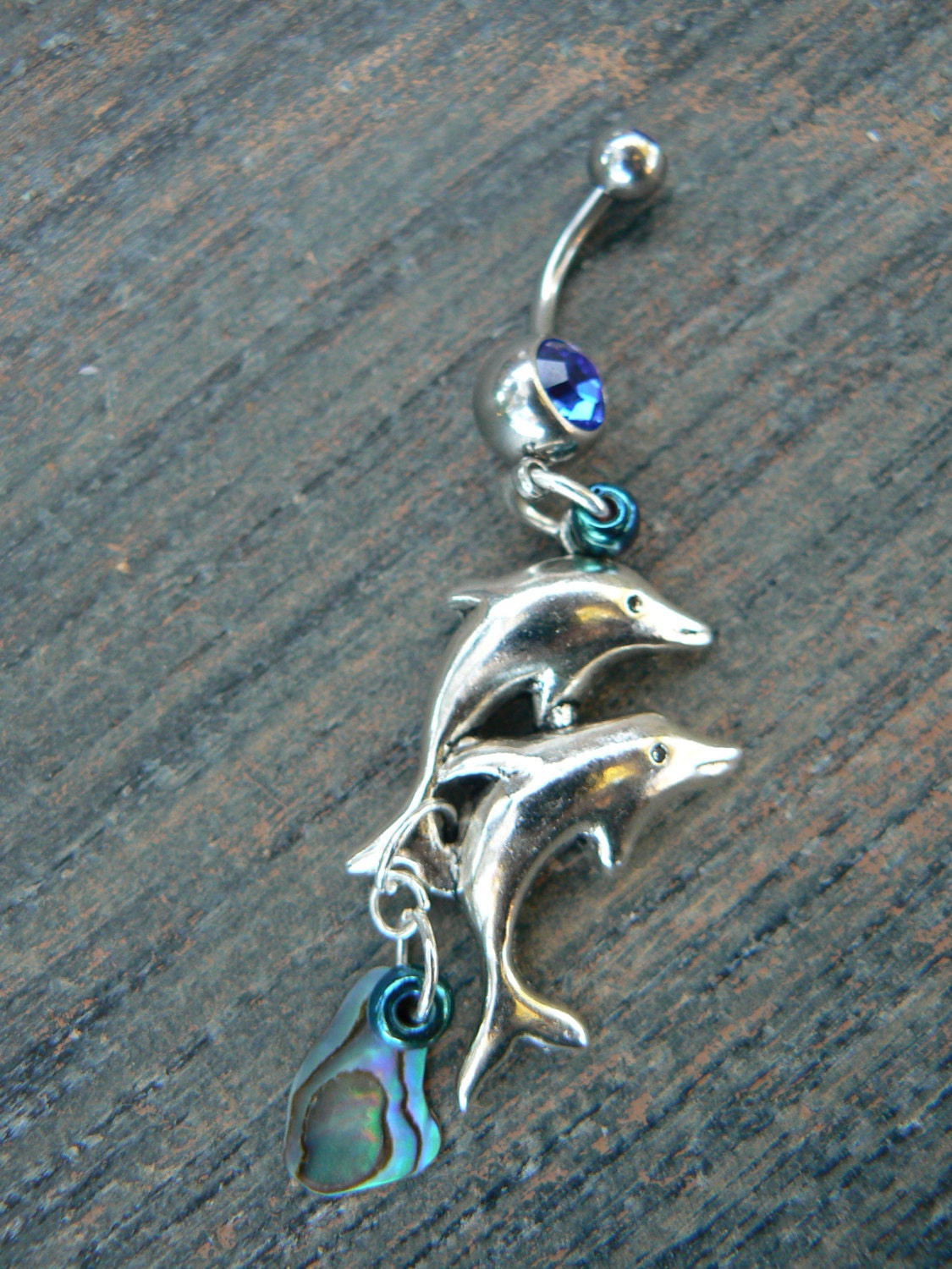 Double Dolphin and Abalone Belly Ring Dolphins Abalone in - Etsy