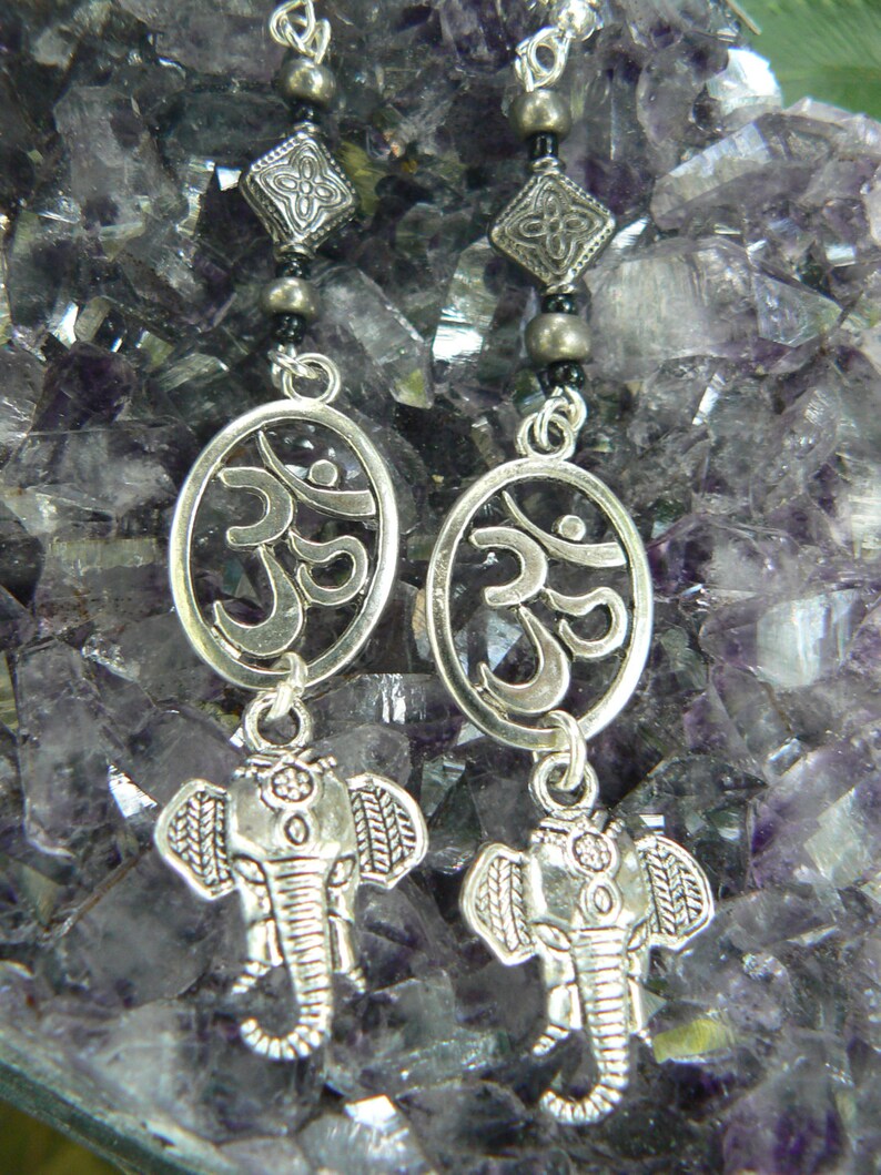 Sacred Elephant Earrings Ohm Earrings Spiritual Earrings Yoga Etsy