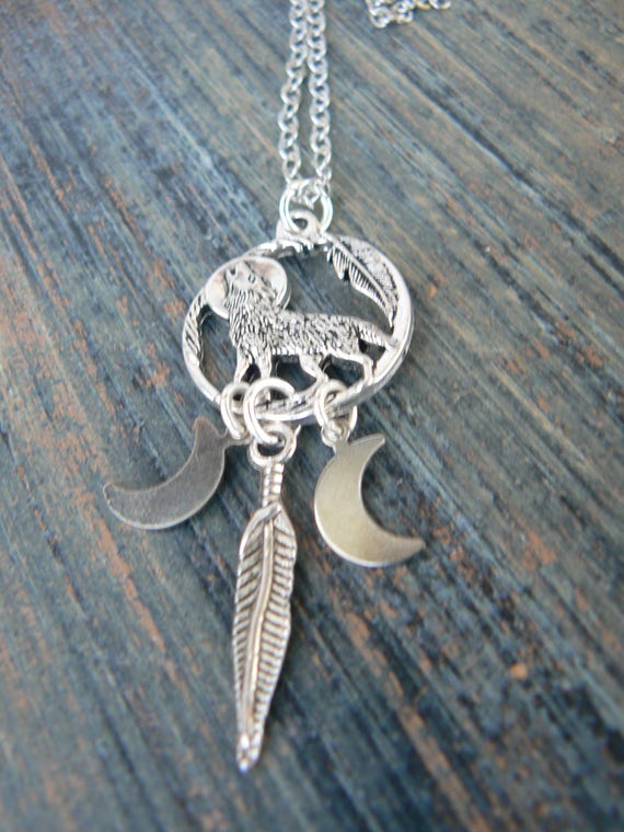 Dreamcatcher loups Collier Pendentif Chaîne Verre Tibet bijoux argent Dreamcatcher loups Collier Pendentif Chaîne Verre Tibet bijoux argent