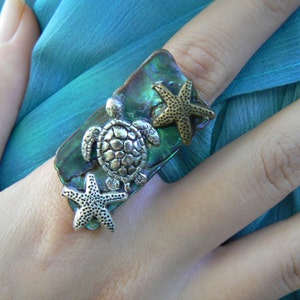 Sea Turtle Ring Statement Ring Sea Turtle Starfish Abalone - Etsy