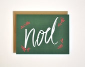 FREE SHIPPING Noel Hand Lettered Christmas Card and Gold Envelope - Holiday Card Seasons Greetings Card