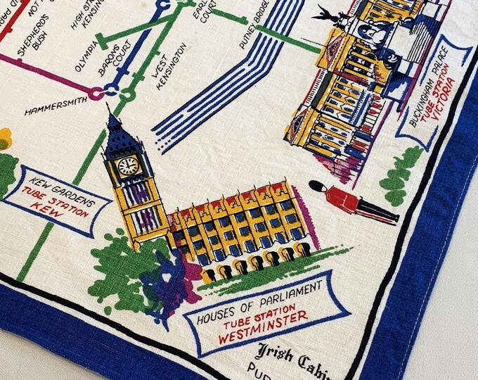 Vintage Tea Towel LONDON SIGHTSEEING MAP Wall Hanging Underground Tube