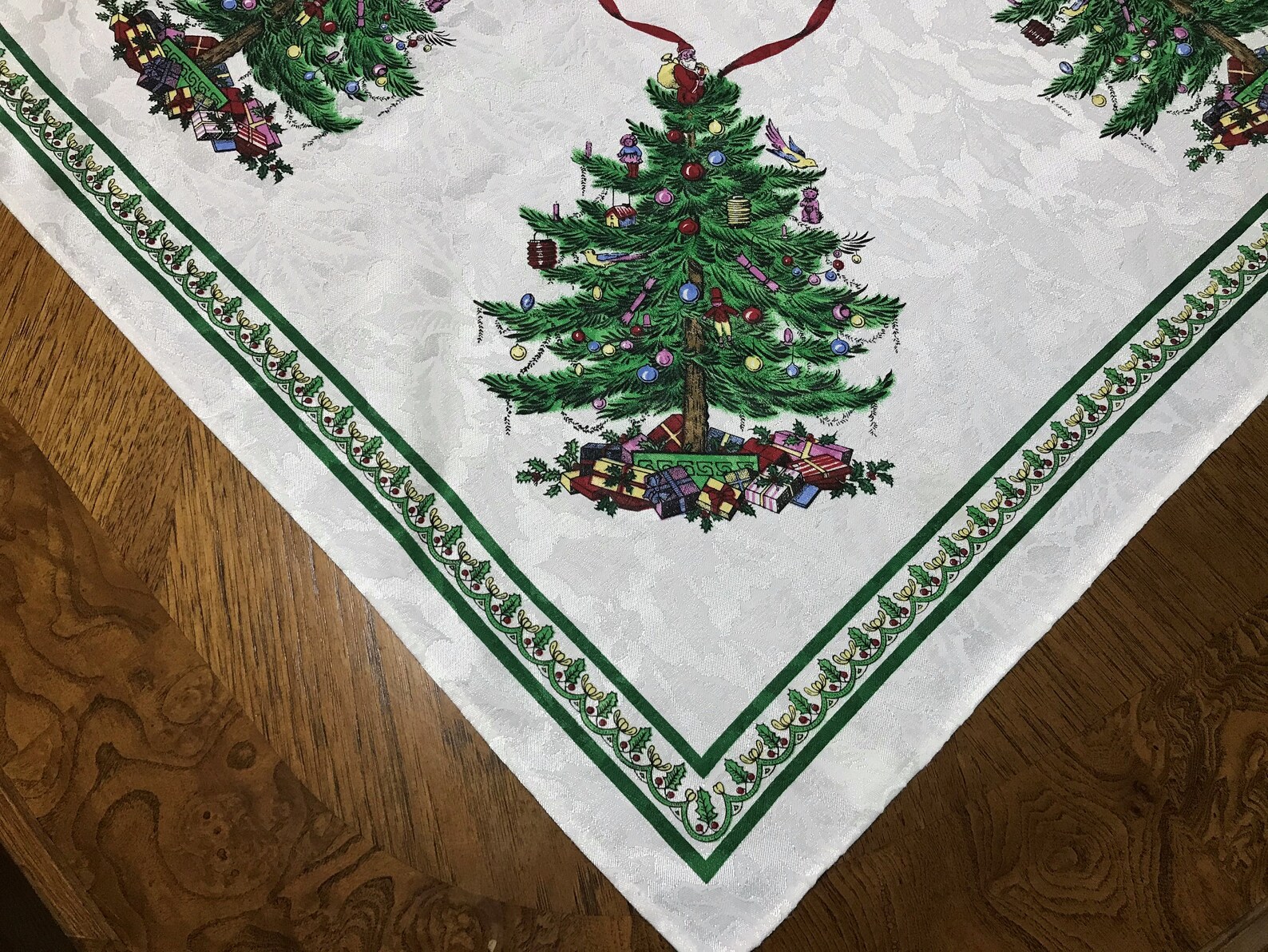 Vintage SPODE CHRISTMAS TREE Tablecloth Jacquard Santa Etsy
