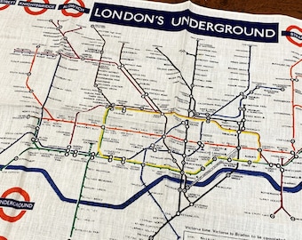 NOS Vintage LONDON UNDERGOUND Tube Tea Towel McM Train Subway Map Linen Wall Art Midcentury Mod Graphic Geometric Mint Pristine Rare Retro