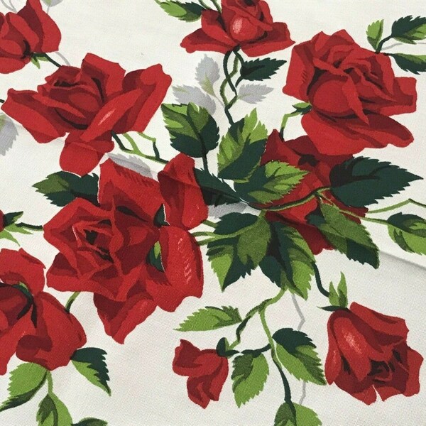 NOS Vintage 1950s WILENDUR Tablecloth & 6 Napkins Red Royal Rose Mint w Paper Label Sweetheart Valentines Romantic Cottagecore Rare MWT