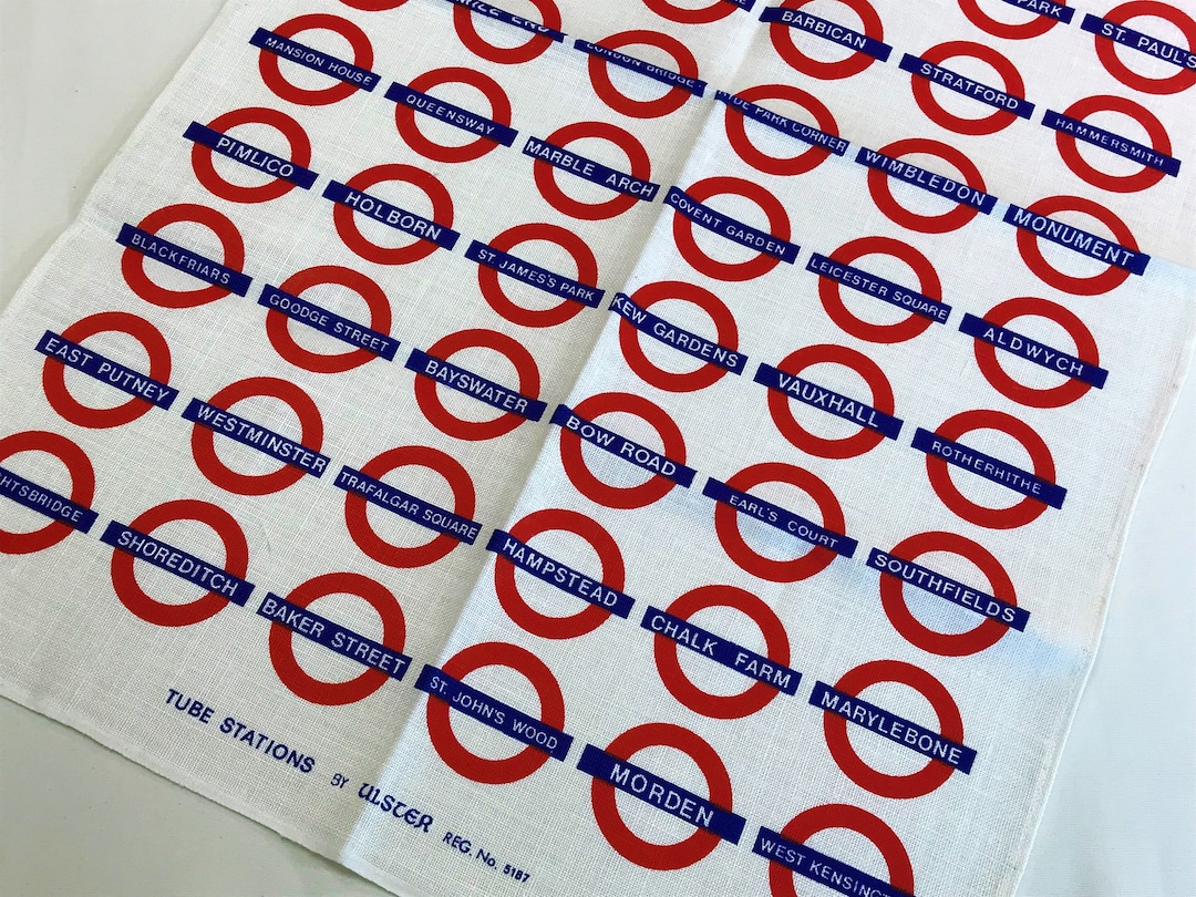 Nos Vintage Tea Towel LONDON TUBE STATIONS England Underground Train