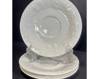 Gibson Housewares Fruit Medley White Embossed Saucer Plate Set Of 3 Vintage 90s