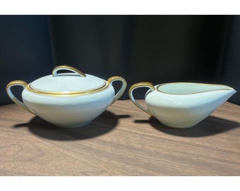 Juego de azucarero y lechera de porcelana blanca dorada Noritake Bradford Vintage de los años 50