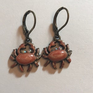 Coral Pink Crab Dangle Earrings