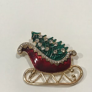 Christmas Holiday Sleigh with Christmas Tree Brooch