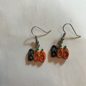 Halloween Resin Boo Pumpkin Dangle Earrings