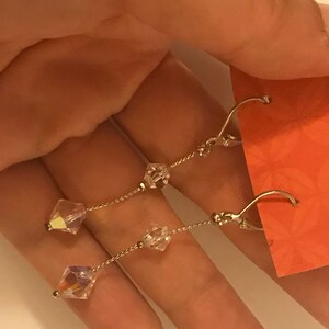 Silver Elongated Clear Swarovski Crystal Dangle Earrings