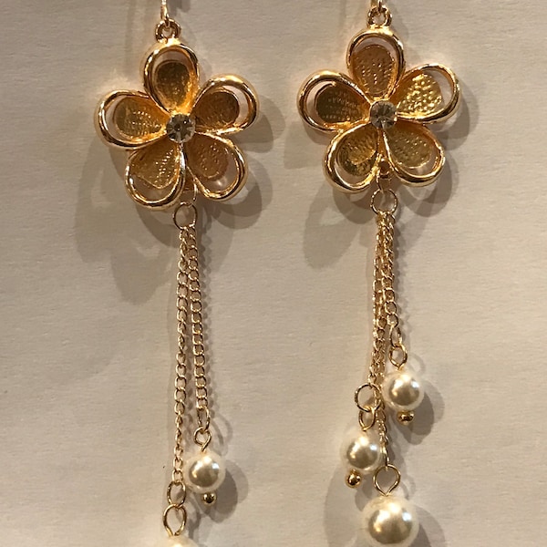 Goldtone Flower Dangle Earrings