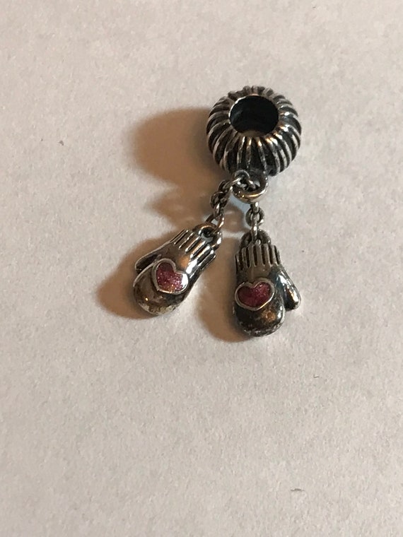 Two Winter Mittens Charm Sterling Silver Two Winter Mittens Charm Sterling Silver