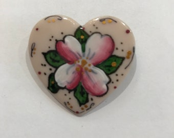 Ceramic Heart Shaped Floral Brooch