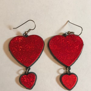 Red and Black Double Heart Dangle Earrings