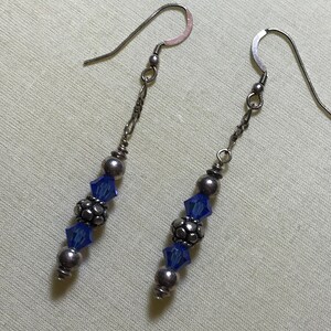 Sterling Silver with Blue Swarovski Crystal Dangle Earrings