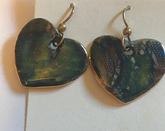 Iridescent Ceramic Heart Dangle Earrings