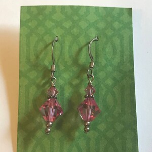 Sterling Silver Pink Swarovski Crystal Dangle Earrings
