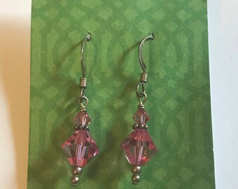 Sterling Silver Pink Swarovski Crystal Dangle Earrings