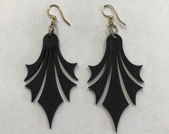 Black Lazer Cut Wooden Wood Dangle Earrings