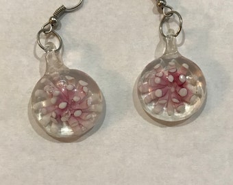 Glass Pink Flower Floral Dangle Earrings