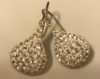 Sterling Silver White Teardrop shaped Swarovski Crystal Dangle Earrings