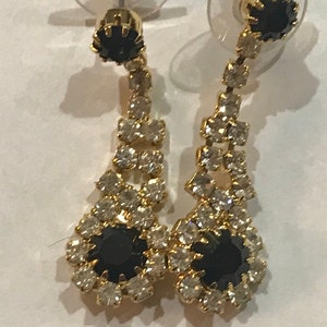 Clear and Black Rhinestone Dangle Earrings