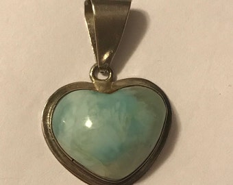 Sterling Silver and Larimar Heart Shaped Pendant