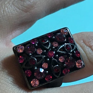 Brass Magenta Pink and Pink CZ Rhinestones Size 6.5” Ring