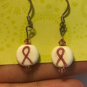 Sterling Silver Glass Breast Cancer Awareness Theme Dangle Earrings