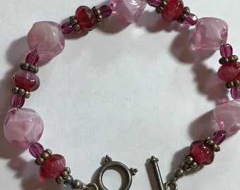 Sterling Silver and Pink Crystals 7.5” Bracelet