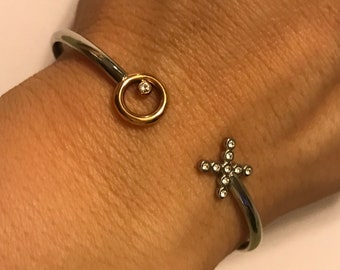 Silver and Rose Gold Dainty Bangle X and O Hug and Kiss Bracelet