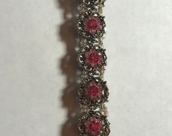 Shades of Pink Swarovski Crystals Flower Stretch Bracelet