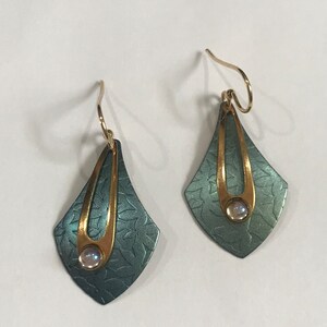 Goldtone Metal Teal and Gold Dangle Earrings