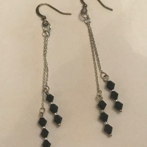 Black Swarovski Crystal Bead Sterling Silver Dangle Earrings
