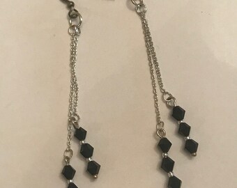 Black Swarovski Crystal Bead Sterling Silver Dangle Earrings