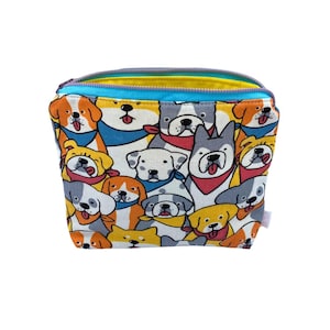 Trousse de toilette en tissu pour chien faite main - cadeau pour les amoureux des chiens - pochette zippée à fond carré