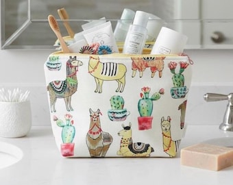 No Drama Llama Toiletry Bag | Handmade Cactus Print Makeup Pouch | Funny Llama Lover Gift for Her