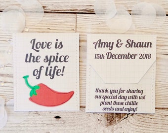 Chillies Wedding Favour: seed bag, pack of 10 - Chilli Seed Wedding Favours - Customized Wedding Favors - Personalised Wedding Favour