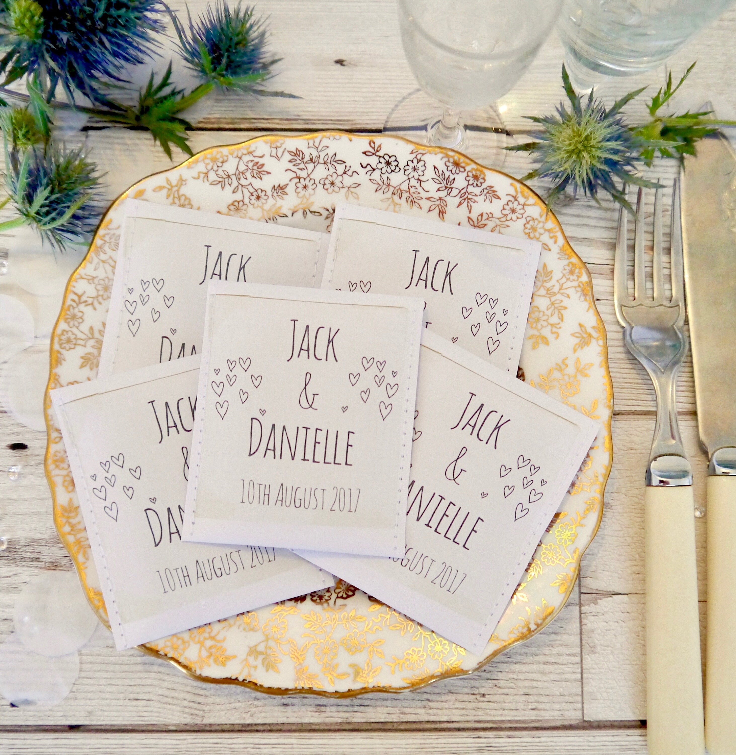 Doodle Mariage Personnalisé Faveur Sac à Thé Pack de 10