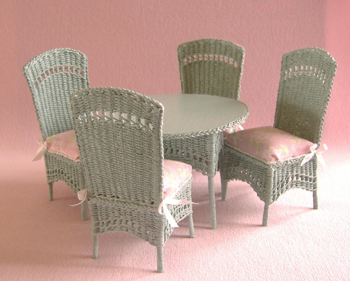 Dollhouse Miniature Handmade Wicker Dining Table and Chair Set Etsy