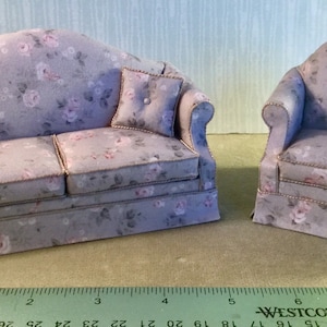 Dollhouse Miniature Elegant Sofa Chair set in one inch scale