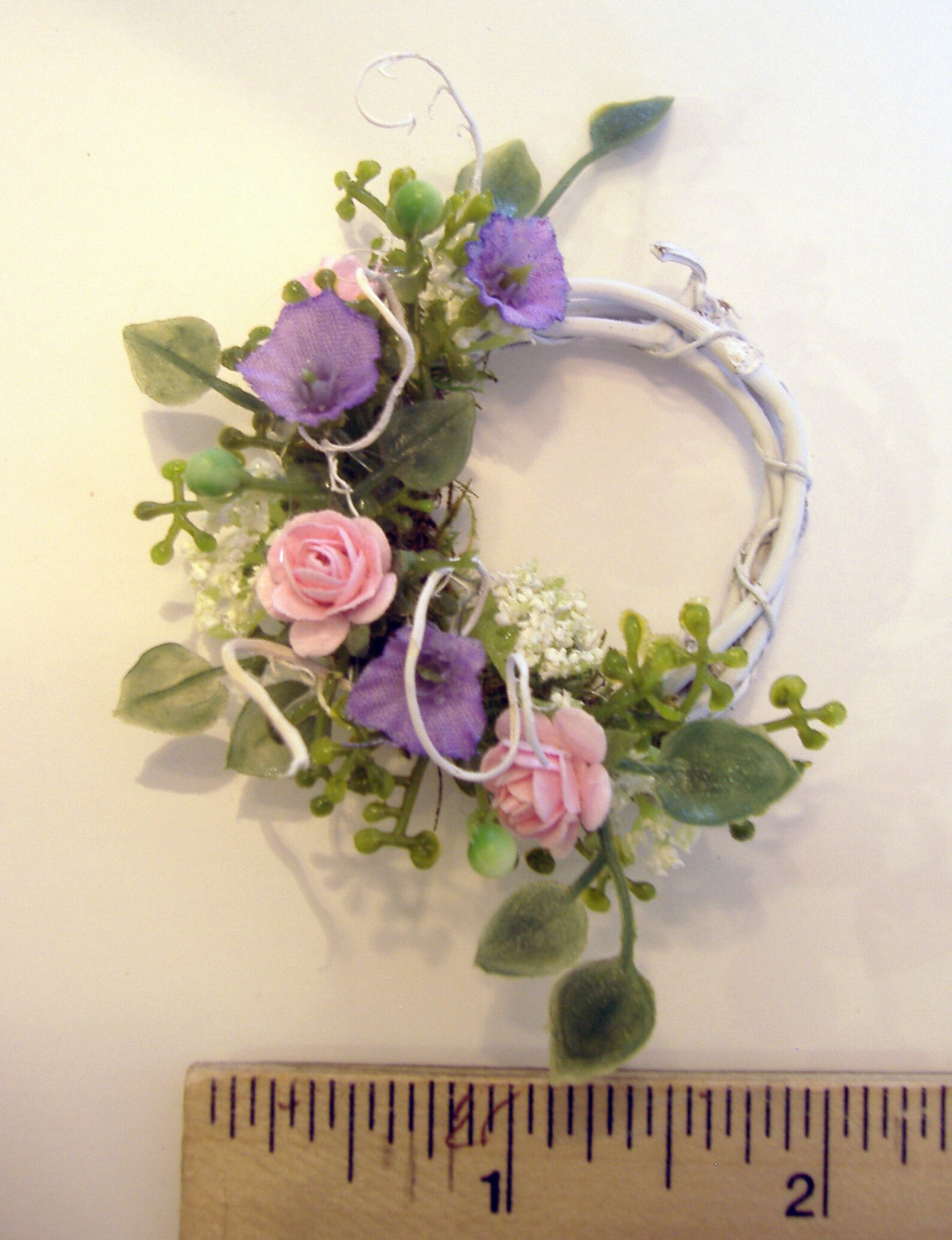 Dollhouse Miniature Shabby Chic Pink Rose and Purple Wreath Etsy