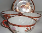 Imari Oriental Cups and Plate Imari Style Marked 4 Pieces Vintage Asian Collectible tea cups and one saucer. Vintage Fine China