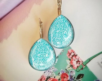 Blue paisley earrings boho geometric teardrop